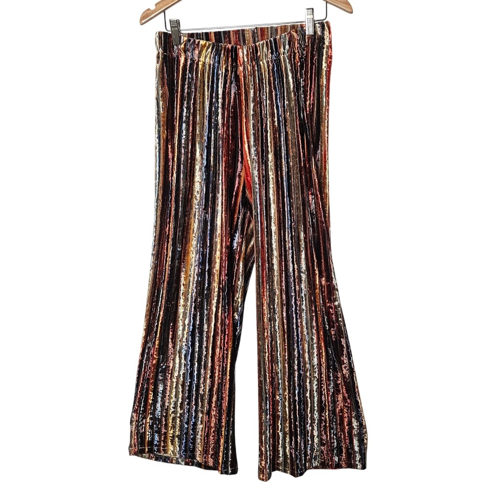 The Pyramid Collection Burnout Velvet Striped Wide Leg Pants M Boho Palazzo